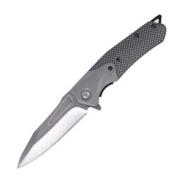 Gray Tanto Blade Pocket Knife, Dual Carry Options, Stable 230g Build for Outdoor Use