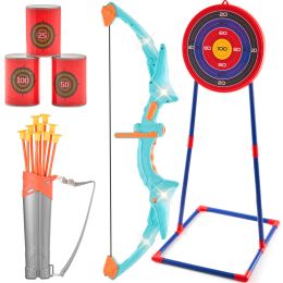 Bow and Arrow Set for Kids, LED Light Up Archery Set with 10 Suction Cup Arrows, Standing Target, Quiver, 3 Target Cans