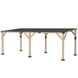 10 x 20 Wooden Gazebo, Hardtop Lean-to Gazebo Pergola with Galvanized Steel Sloped Roof, Light Walnut (Option: Light Walnut-2180x290x255 mm)