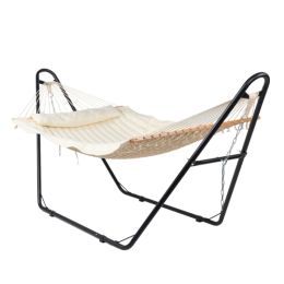 Hammock With Stand, Double-Barrel Hammock With Hammock Bed, Heavy Duty Adjustable Hammock Set For Outdoors, Patio, Yard, Garden, Beige (Option: Beige)