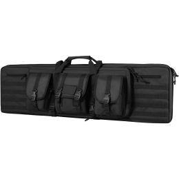 Rifle Bag, 36 inch Tactical Double Long Gun Bag, Soft Rifle Case with Lockable Zipper, Portable Handle & Shoulder Strap (Color: Black, size: 36 inch)